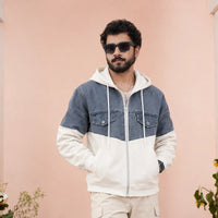 Men’s Blue & Cream Color-Block Full-Zip Hoodie view 3