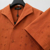 Men's Premium Orange Embroidered Cuban Collar Shirt view 4