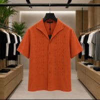Men's Premium Orange Embroidered Cuban Collar Shirt