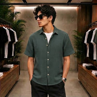 Deep Teal Textured Casual Shirt