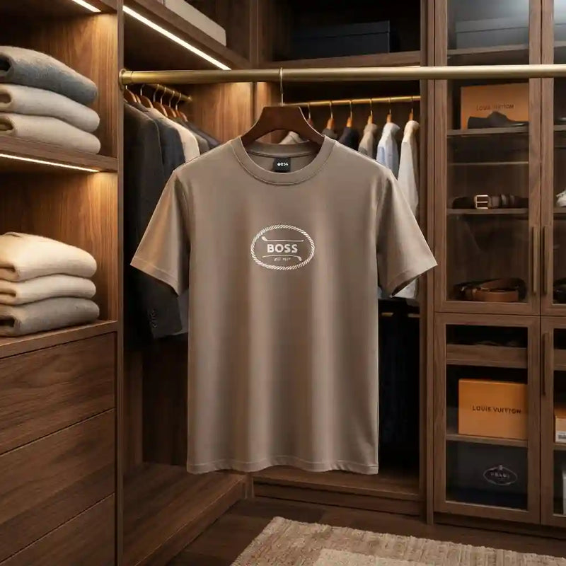Men's Signature Logo Print Taupe T-Shirt