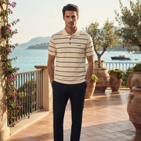 Prada Striped Knit Short-Sleeve Polo Shirt