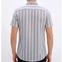 Men's White & Grey Vertical Stripe Short Sleeve Casual Shirt