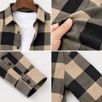 Men's Beige & Black Buffalo Check Flannel Overshirt