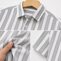 Men's White & Grey Vertical Stripe Short Sleeve Casual Shirt
