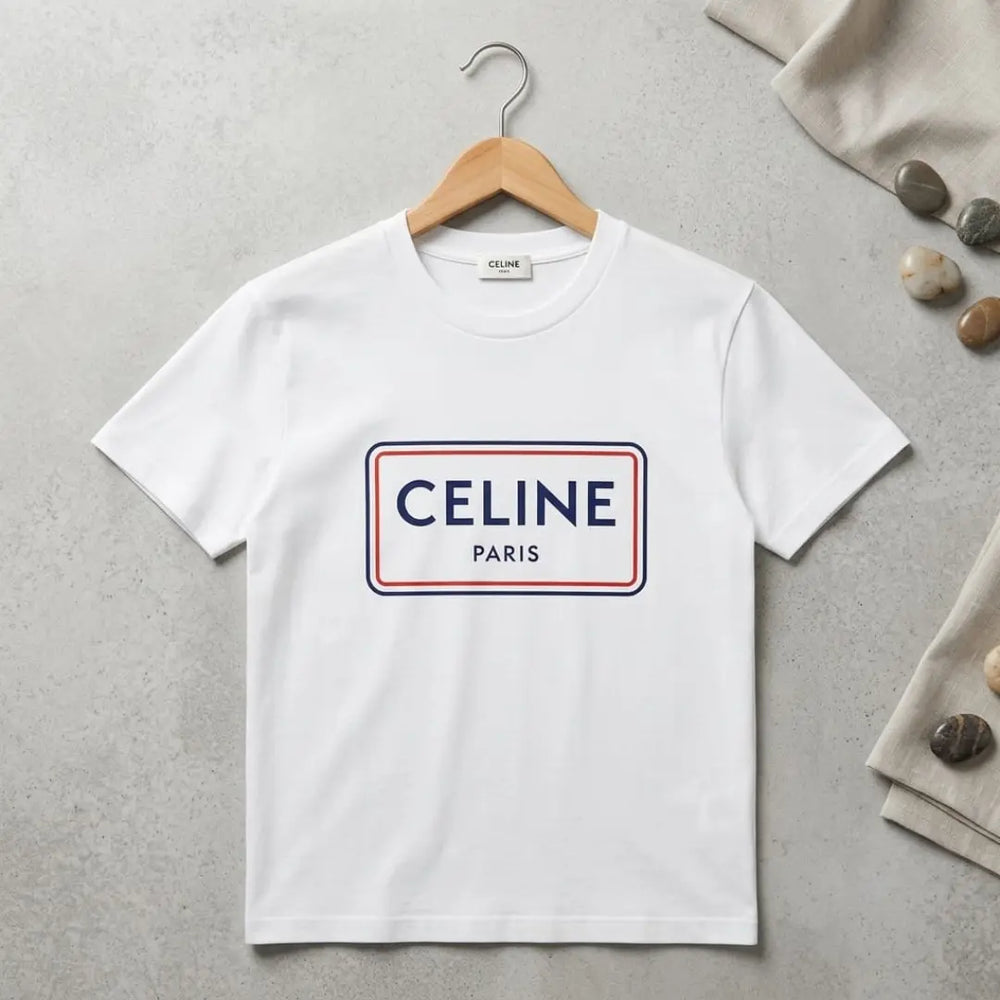 Celine Box Logo Printed Cotton T-Shirt