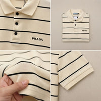 Prada Striped Knit Short-Sleeve Polo Shirt