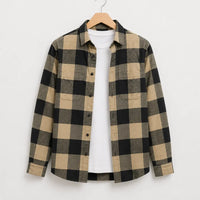 Men's Beige & Black Buffalo Check Flannel Overshirt