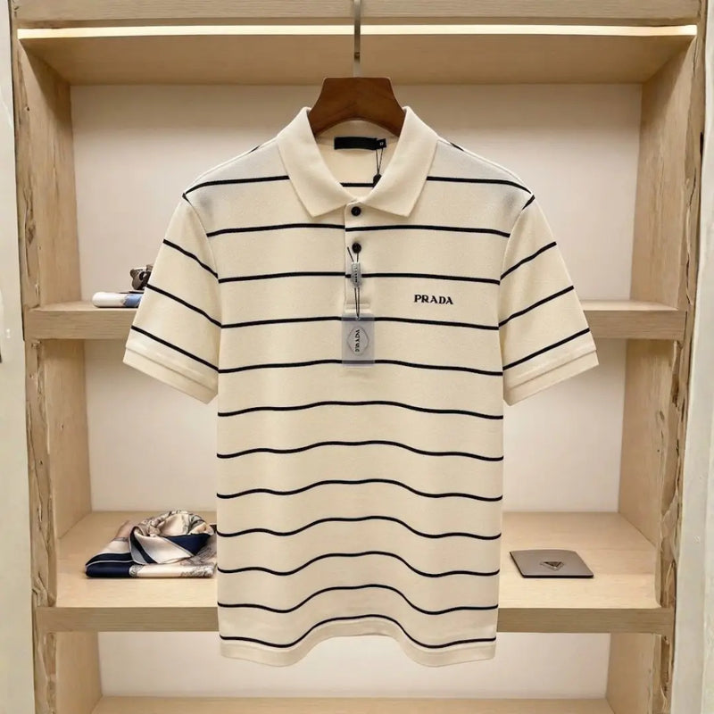 Prada Striped Knit Short-Sleeve Polo Shirt