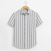Men's White & Grey Vertical Stripe Short Sleeve Casual Shirt