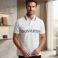 Men's White Contrast Collar Logo Graphic Polo Shirt