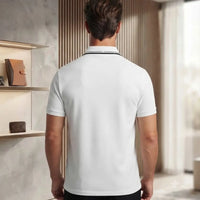 Men's White Contrast Collar Logo Graphic Polo Shirt