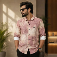Men's Blush Pink Marble Print Casual Button-Up Shirt