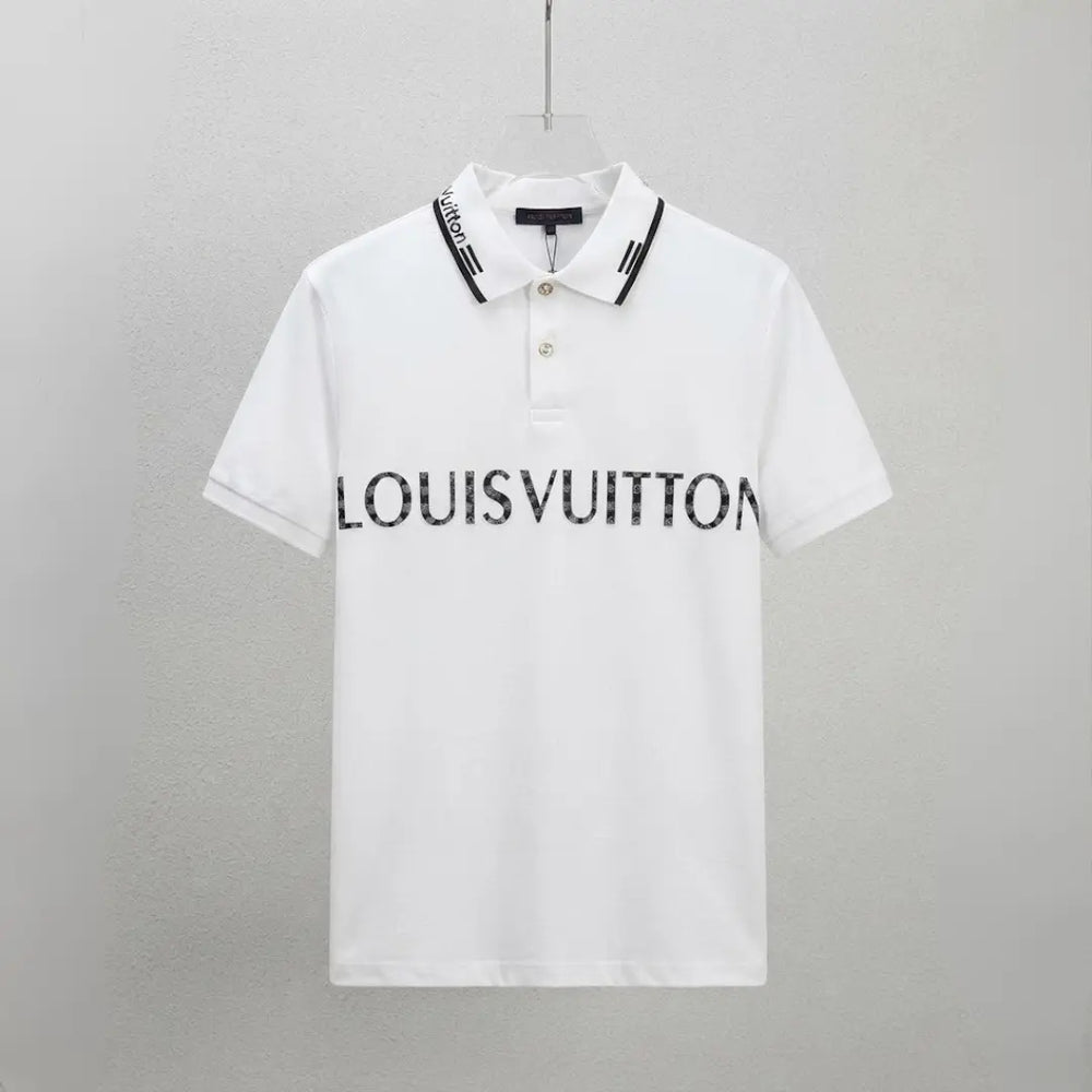 Men's White Contrast Collar Logo Graphic Polo Shirt