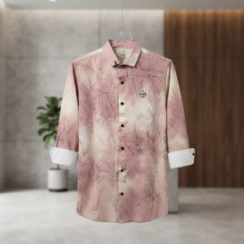 Men's Blush Pink Marble Print Casual Button-Up Shirt