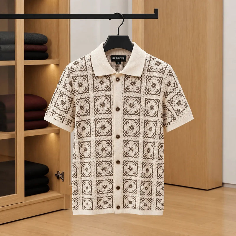 Geometric Jacquard Knit Polo Shirt