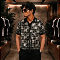 AMIRI Geometric Knit Short-Sleeve Polo Shirt