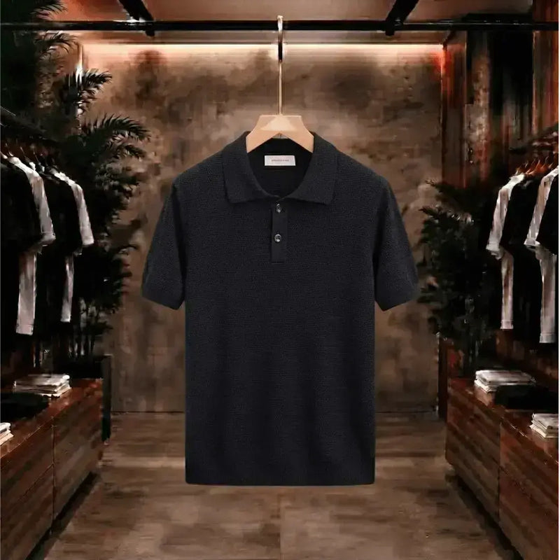 Textured Knit Short-Sleeve Polo Shirt