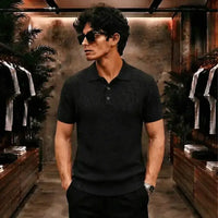 Textured Knit Short-Sleeve Polo Shirt