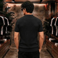 Textured Knit Short-Sleeve Polo Shirt