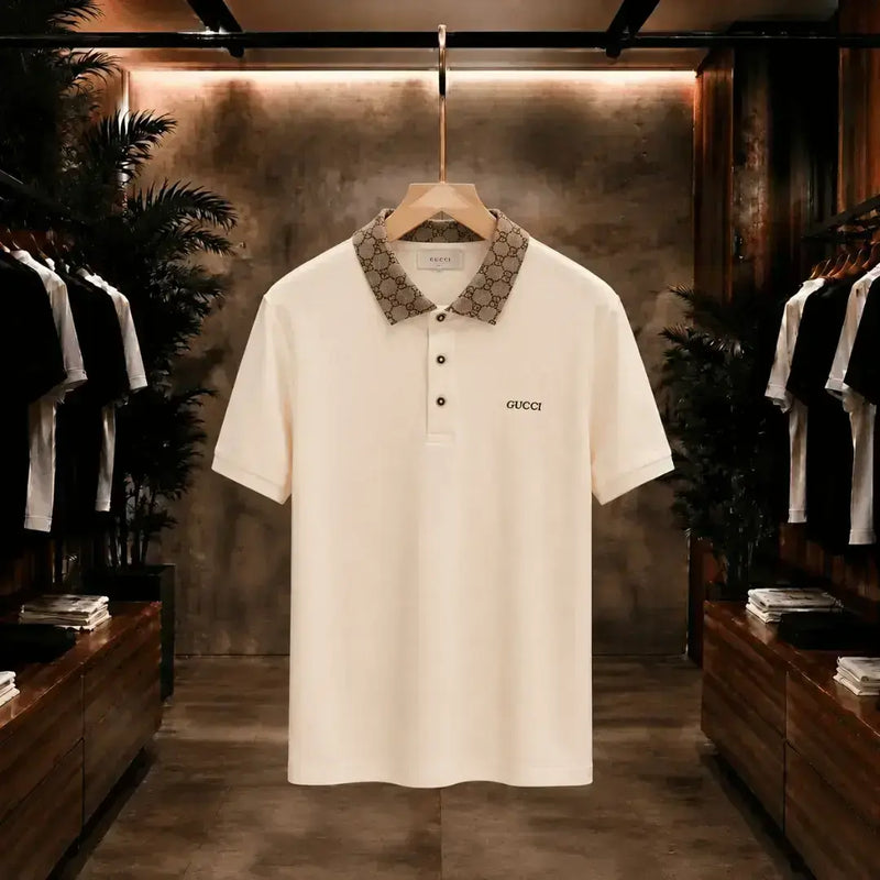 Ivory Luxe Monogram Collar Polo