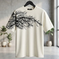 Men's Black White Branch Graphic Crew Neck T-Shirt
