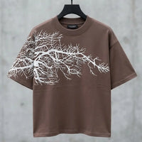 Men's Black White Branch Graphic Crew Neck T-Shirt