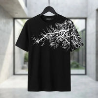 Men's Black White Branch Graphic Crew Neck T-Shirt