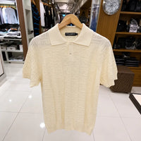 Men's Cream Textured Knit Polo Shirt