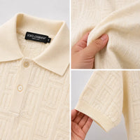 Men's Cream Textured Knit Polo Shirt