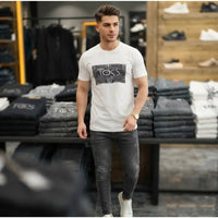 Men's White Abstract Logo Graphic Crew Neck T-Shirt