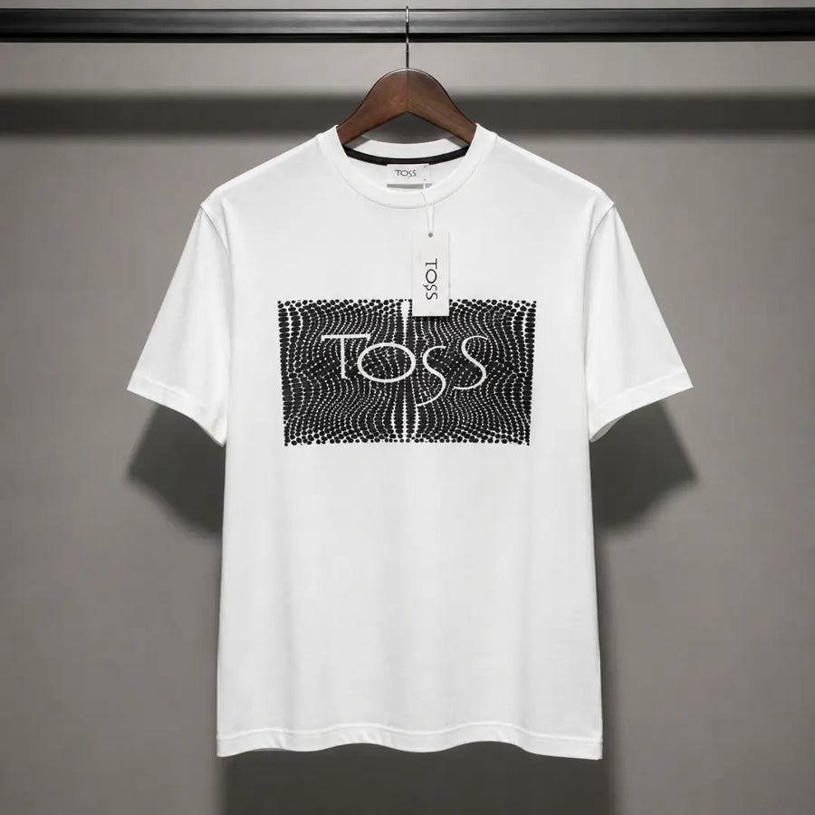 Men's White Abstract Logo Graphic Crew Neck T-Shirt