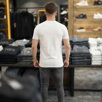 Men's White Abstract Logo Graphic Crew Neck T-Shirt