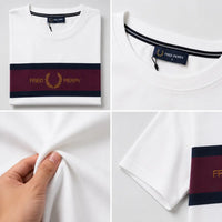 Men's White Chest Stripe Graphic Crew Neck T-Shirt