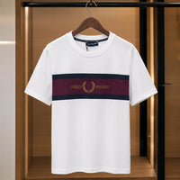 Men's White Chest Stripe Graphic Crew Neck T-Shirt