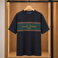 Men's White Chest Stripe Graphic Crew Neck T-Shirt