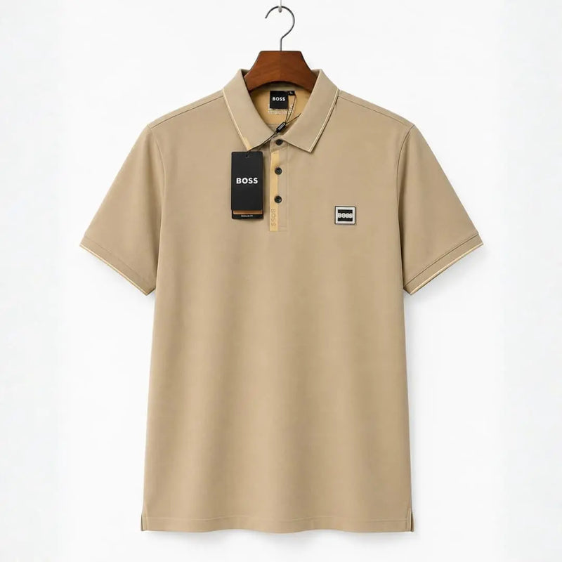 Men's Beige Contrast Tipped Piqué Polo Shirt