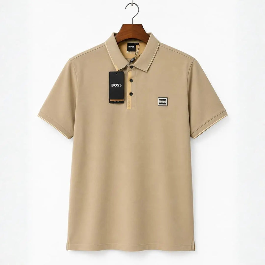 Men's Beige Contrast Tipped Piqué Polo Shirt