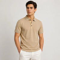 Men's Beige Contrast Tipped Piqué Polo Shirt