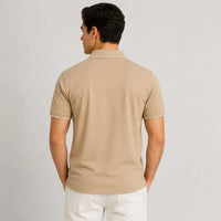 Men's Beige Contrast Tipped Piqué Polo Shirt