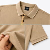 Men's Beige Contrast Tipped Piqué Polo Shirt
