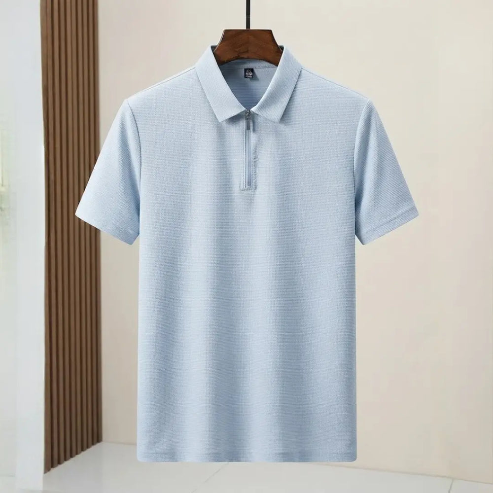 Men's Sky Blue Textured Half-Zip Polo Shirt