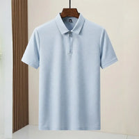 Men's Sky Blue Textured Half-Zip Polo Shirt