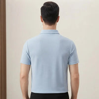 Men's Sky Blue Textured Half-Zip Polo Shirt