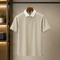 Men's Camel Contrast Collar Embroidered Polo Shirt