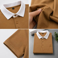 Men's Camel Contrast Collar Embroidered Polo Shirt