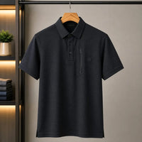 Men's Navy Textured Zip Chest Pocket Polo Shirt