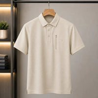 Men's Navy Textured Zip Chest Pocket Polo Shirt