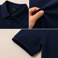 Men's Navy Textured Zip Chest Pocket Polo Shirt