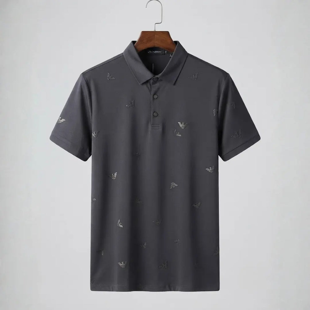 Men's Charcoal Grey All-Over Eagle Embroidered Polo Shirt
